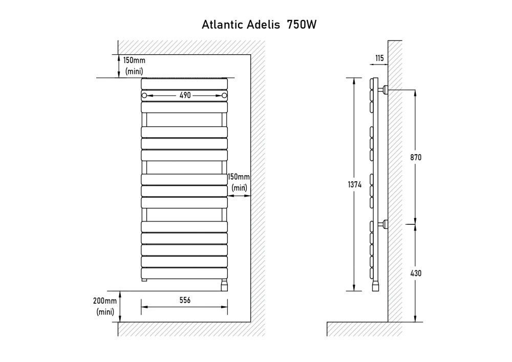 Полотенцесушитель электрический ADELIS, 1374х556х115, 750Вт, антрацит, Atlantic