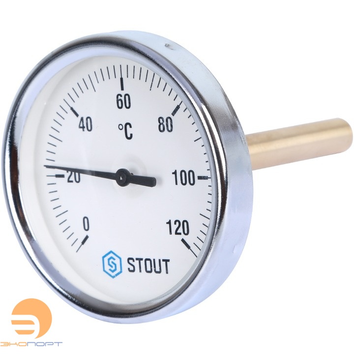 Термометр биметаллический погружной (1/2", Ду63, 120С, L50, аксиальный), STOUT