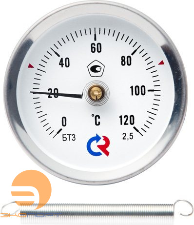 Термометр биметаллический БТ-30.010 (0-150С) кл.т. 2,5, накладной (с пружинкой)