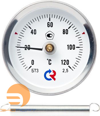 Термометр биметаллический БТ-30.010 (0-120С) кл.т. 2,5, накладной (с пружинкой)