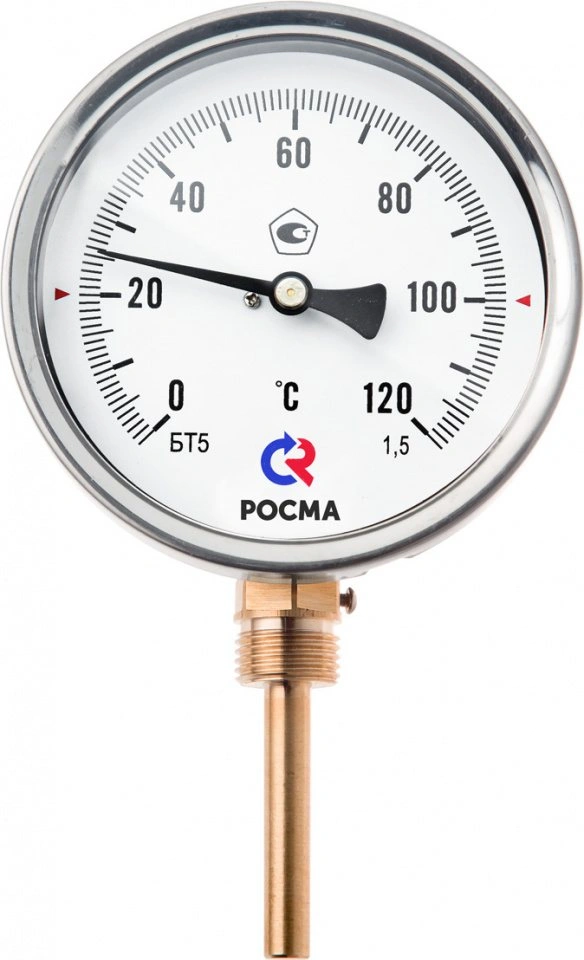 Термометр биметаллический БT-52.211, 100мм (0...+160С) G1/2", L100, кл.т.1,5, радиальный