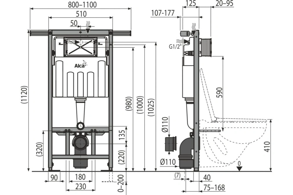 Модуль для подвесного унитаза c вентиляцией (для сухой установки), Jadromodul Alсa Plast